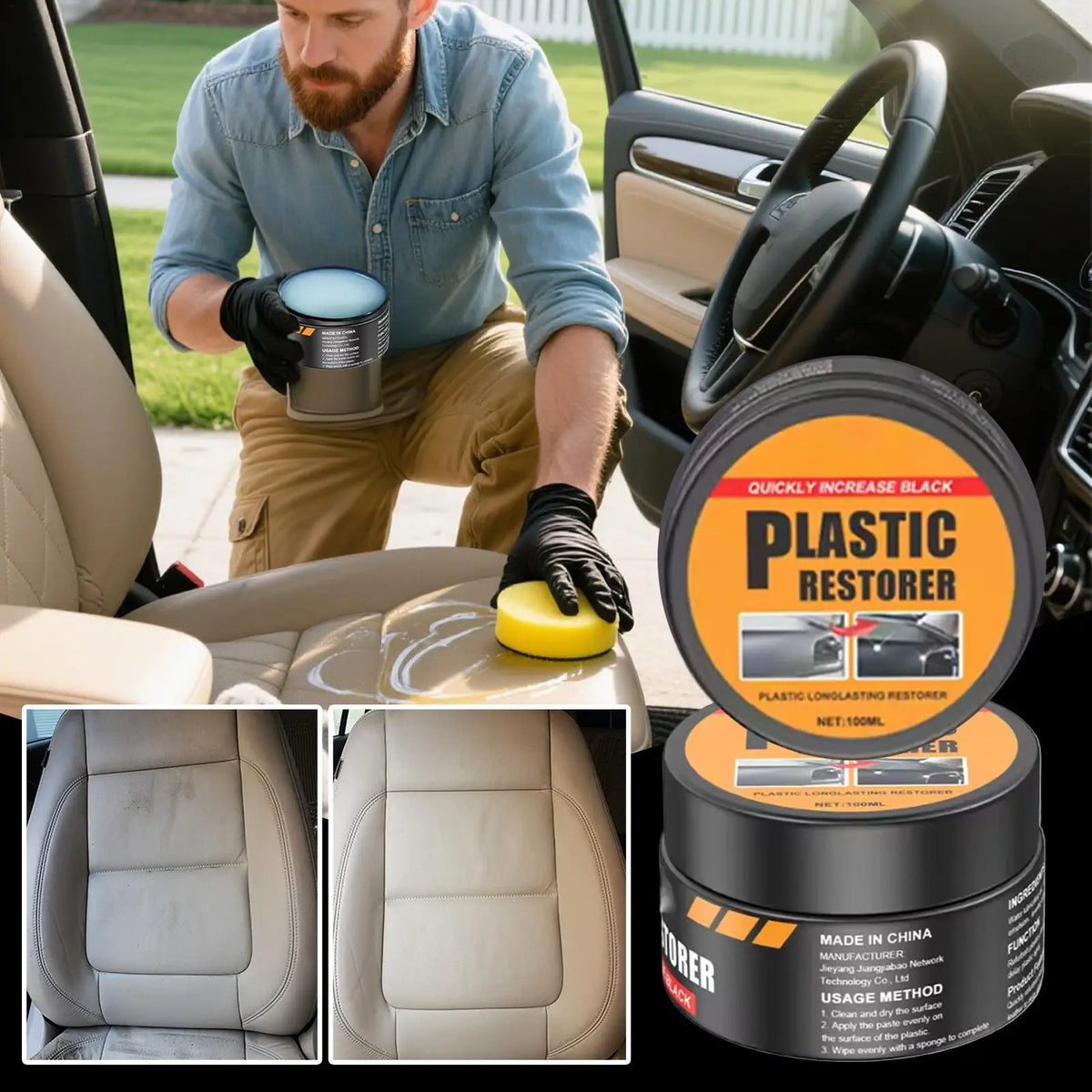 Car Leather Care Cream – Interior Restorer, UV Wax & Polish Car Interior Cream Qme