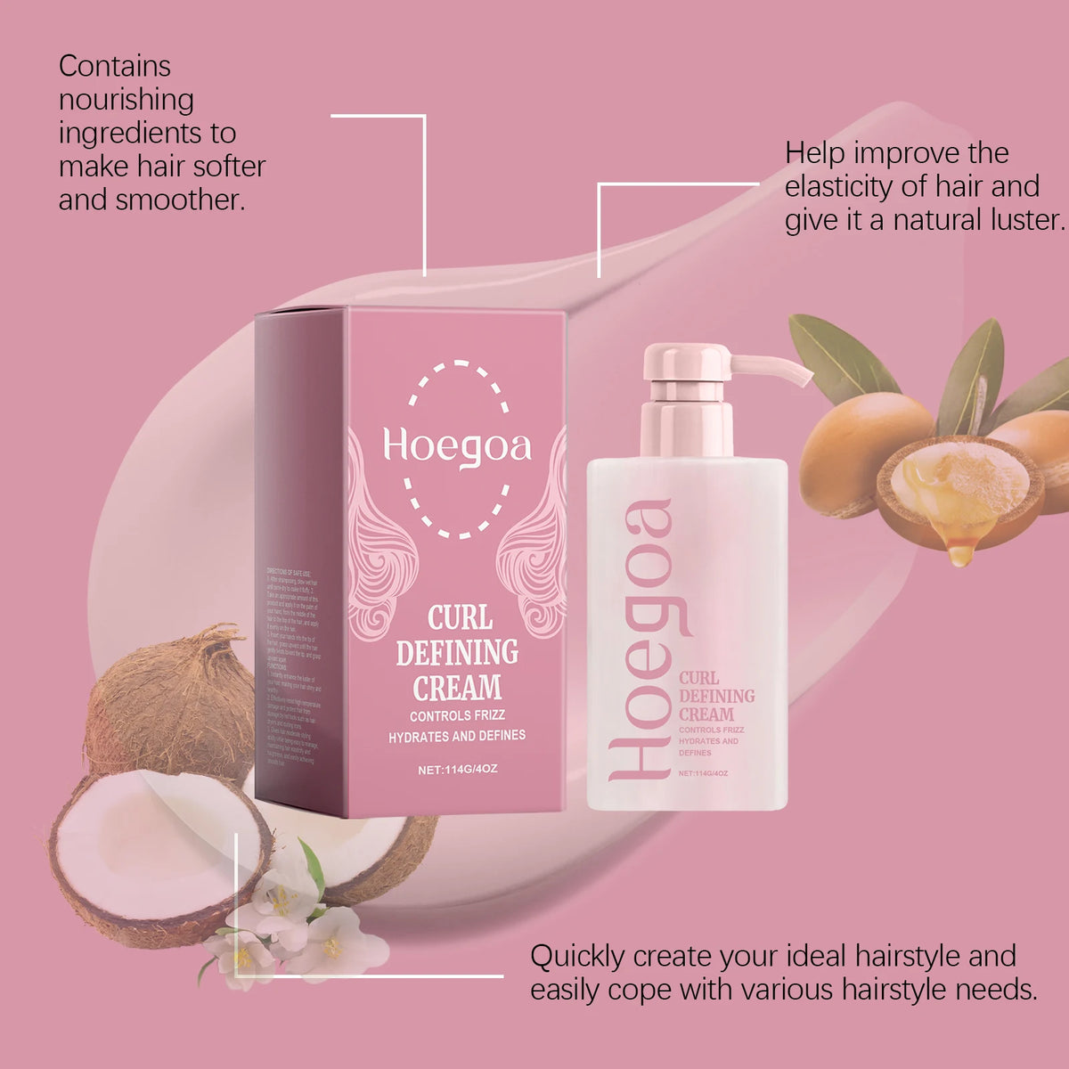 Hoegoa Curl Defining Cream | Shea Butter Moisturizing Styler Curl Defining Cream Qst