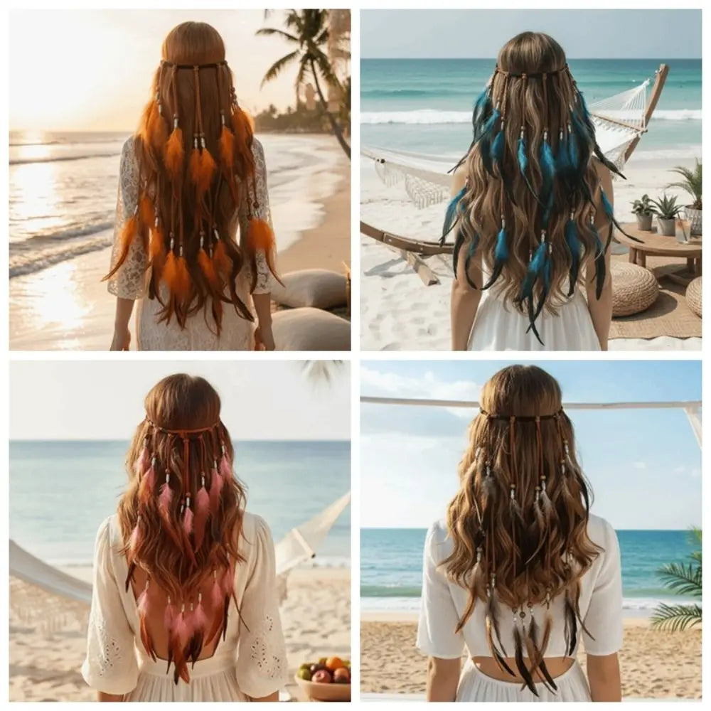 Boho Feather Headpiece – Braided Cord Orange Plumage Boho Hair Headpiece Qme
