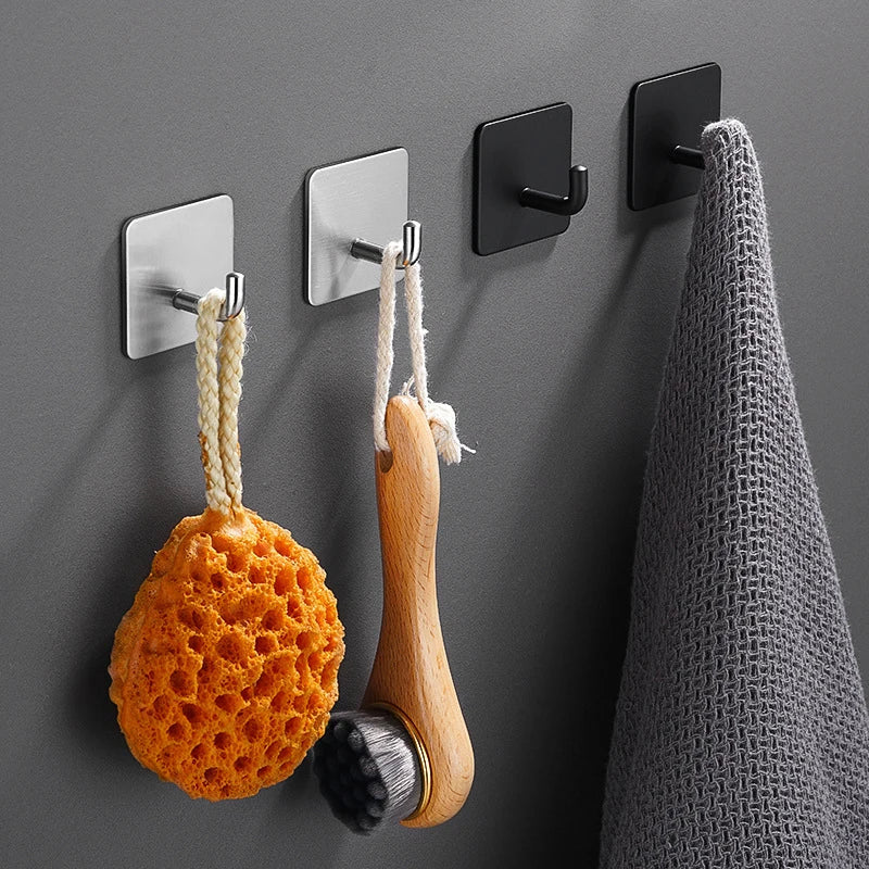Stainless Steel Adhesive Wall Hooks – No-Drill Bathroom Rack Adhesive Wall Hook Qme