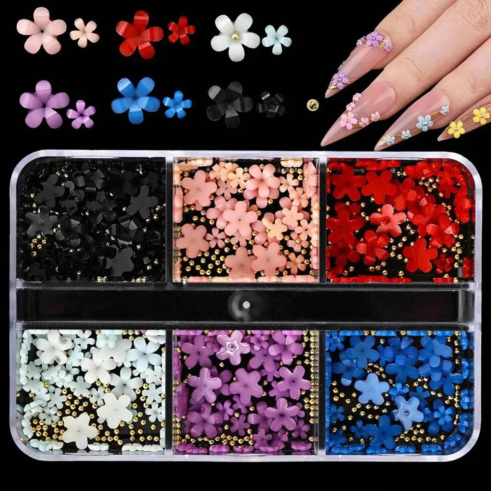 3D Acrylic Flower Nail Charms – Colorful Floral Caviar Beads Nail Art Charms Qme C- 6 gird