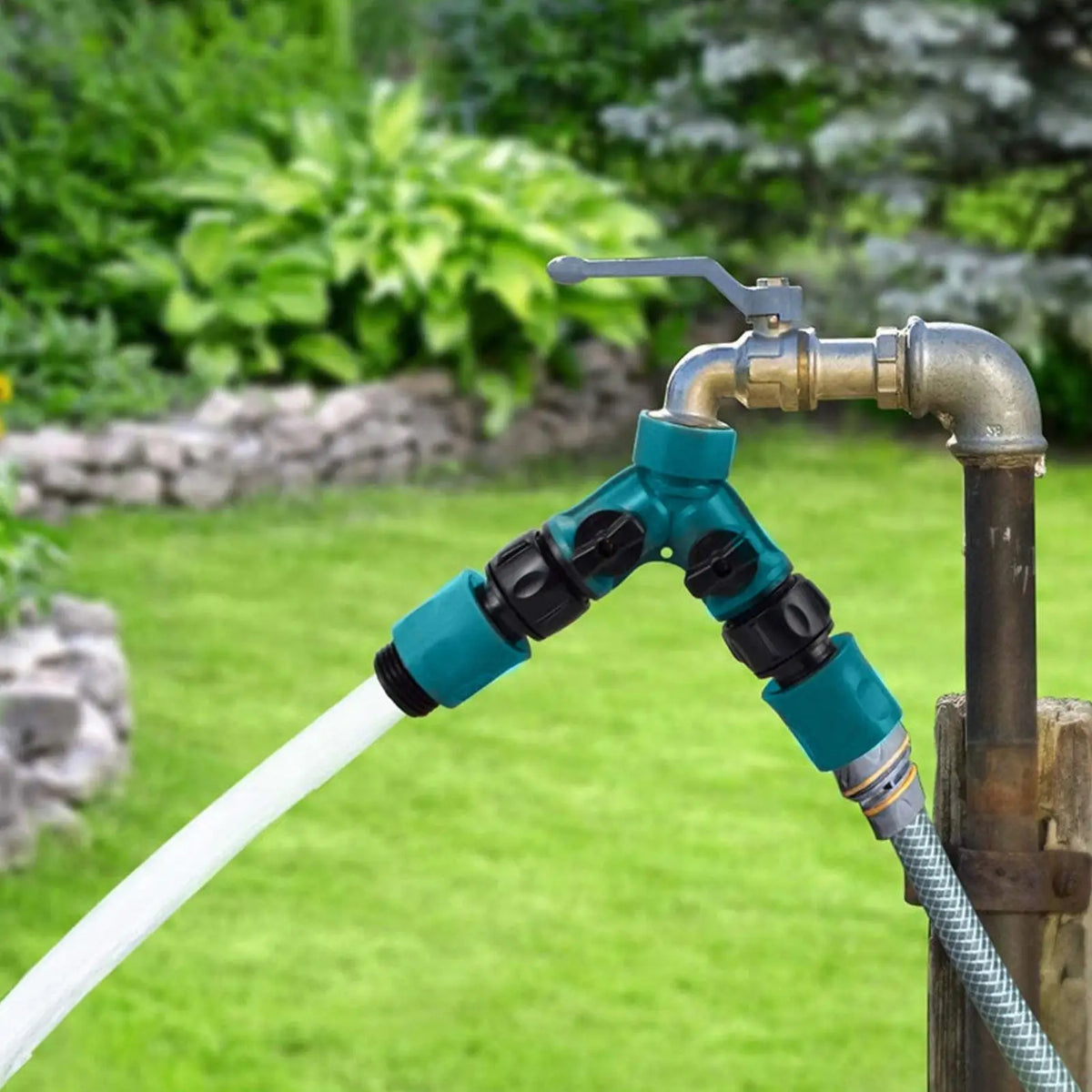 2-Way Garden Hose Splitter with Quick-Connect Fittings Garden Hose Splitter Qme