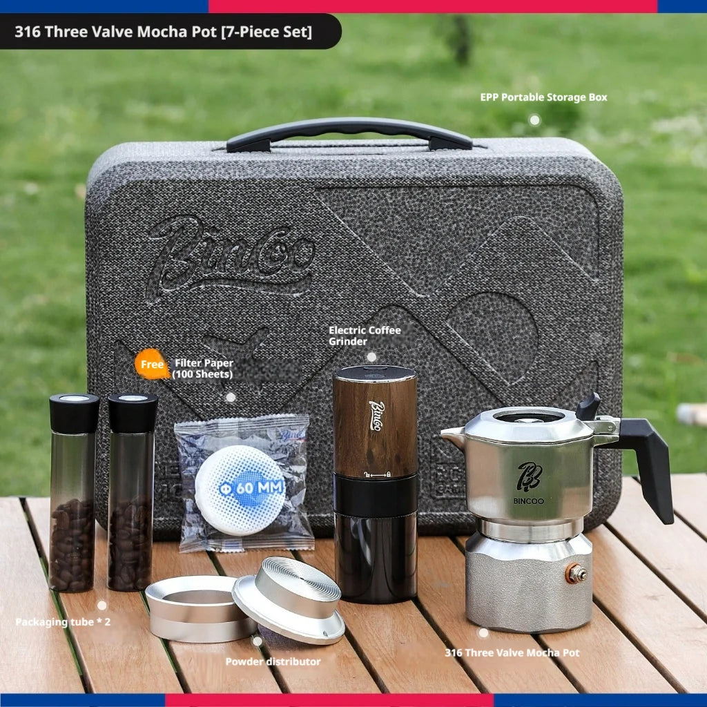 316SS Moka Pot Set with Grinder & 3-Valve Stovetop Espresso Maker Moka Pot Set Qst 01 Style-C