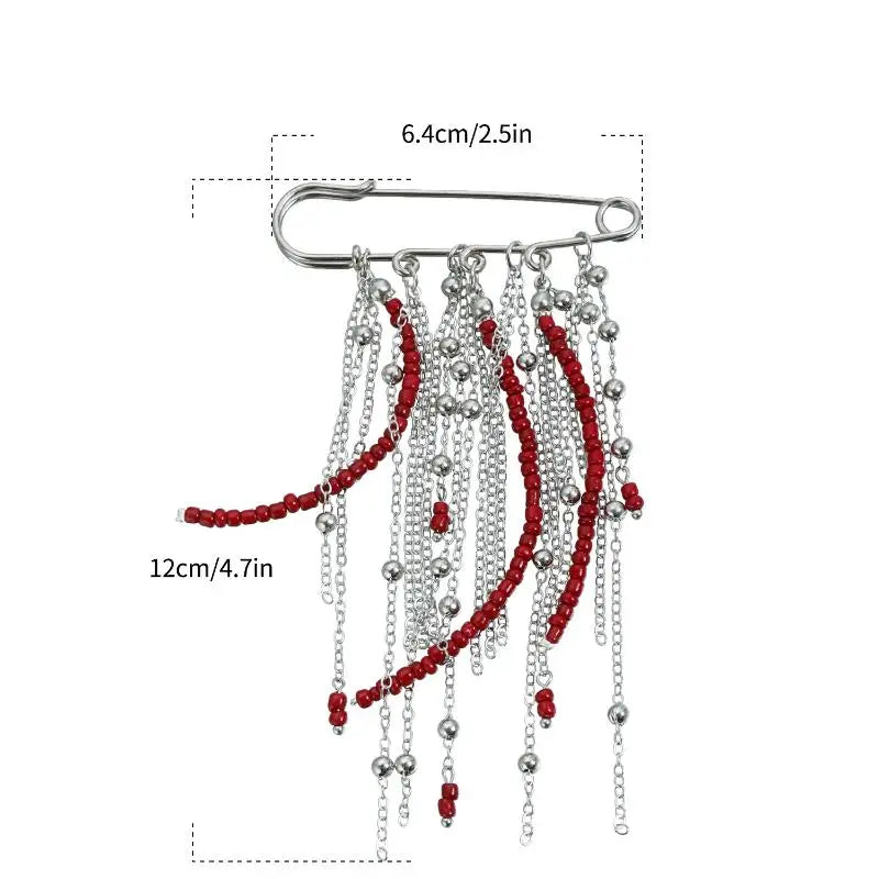 Retro Beaded Fringed Chain Brooch Pin – Exaggerated Style Beaded Brooch Pin Qme