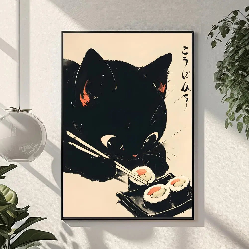 Retro Black Cat Canvas Wall Art Poster – Home & Office Décor Canvas Wall Art Qst Black1 40x60cm Unframed
