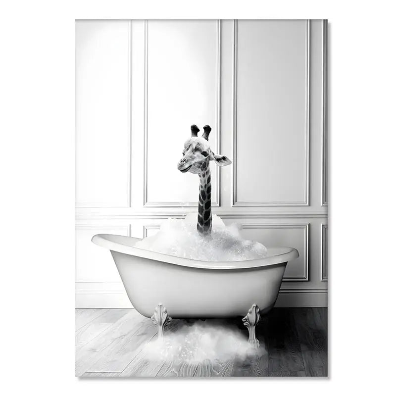 Nordic Animal Canvas Wall Art – Black & White Bathroom Poster Canvas Wall Art Qst