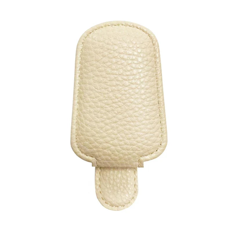 PU Leather Car Sun Visor Sunglasses Clip – Magnetic Card Holder Car Visor Organizer Qme Beige