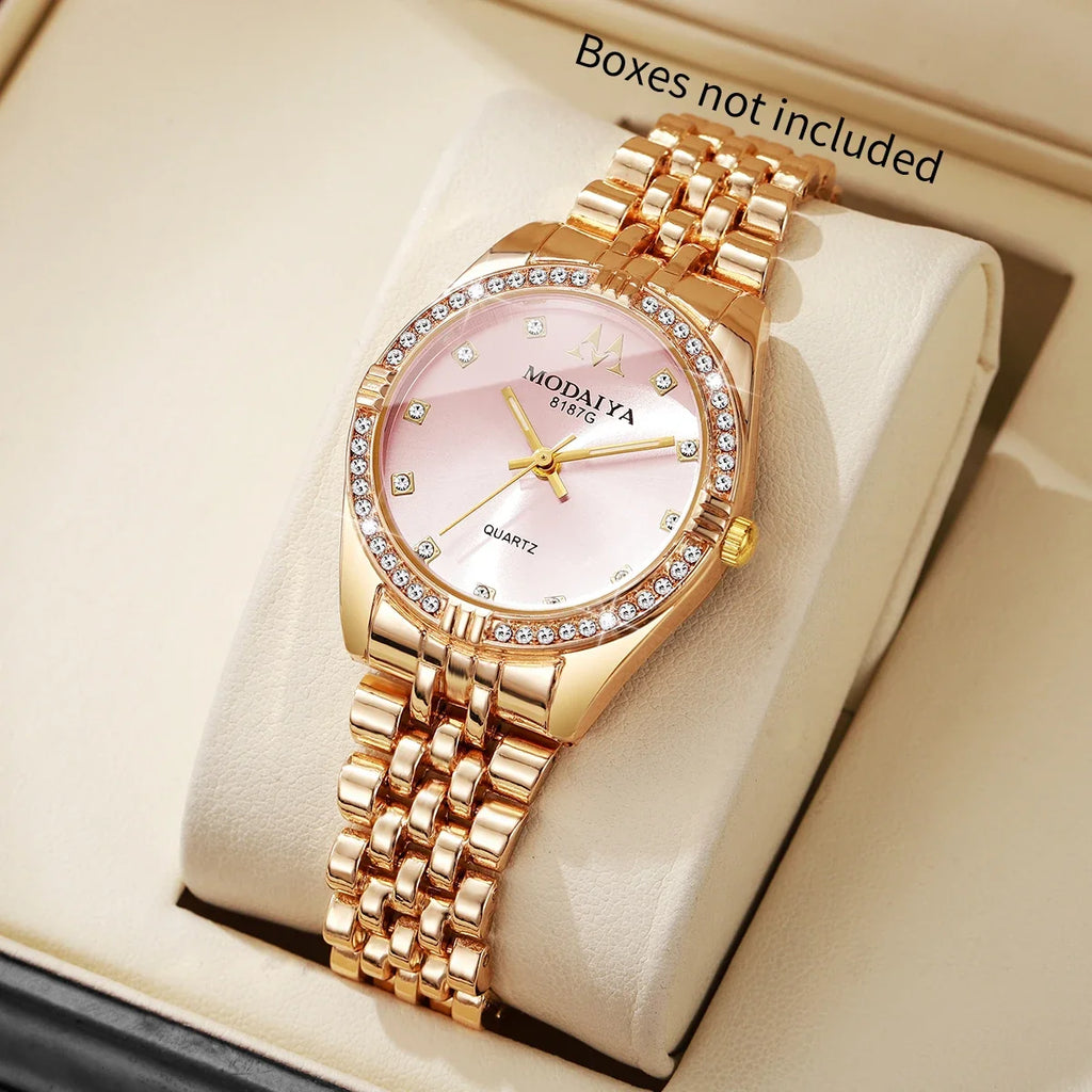 Classic Women's Quartz Watch | Crystal Bezel | 6 Styles Women's Quartz Watch Qme Gold Pink No Box