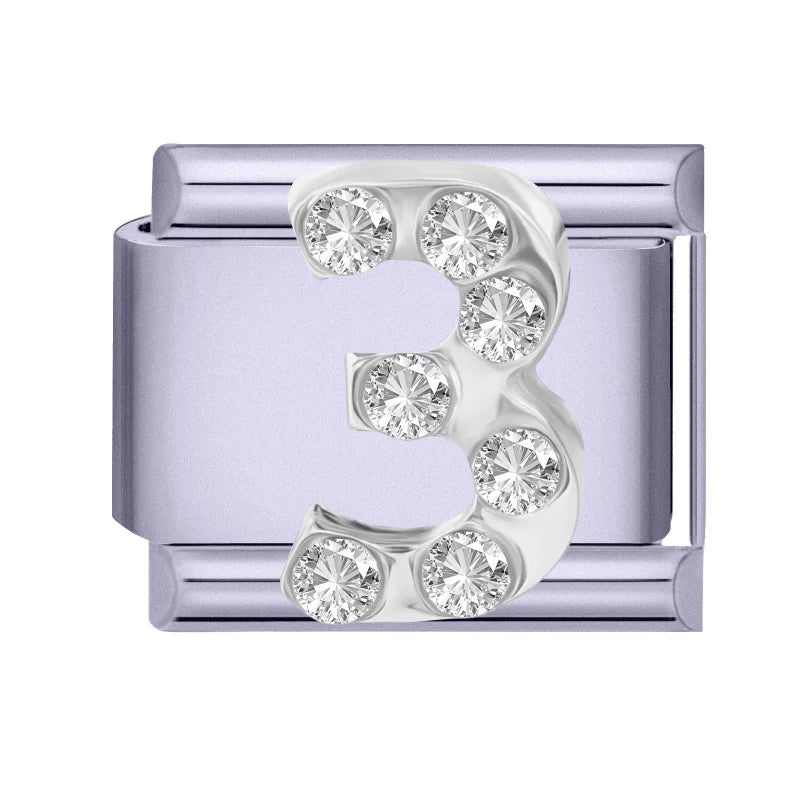 Zircon Number Italian Charm Links 0-9 | Stainless Steel DIY Italian Charm Links Qme Style 4