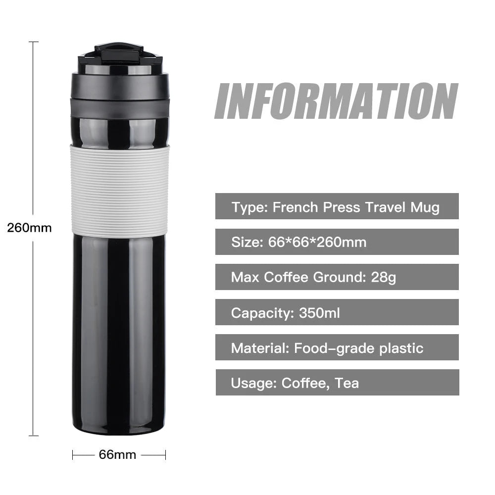 RECAFIMIL 12oz Portable French Press Travel Mug – Camping French Press Travel Mug Qst