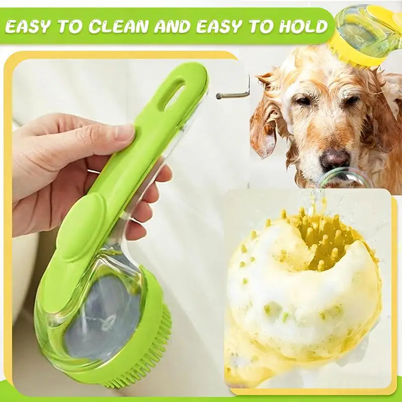 Long Handle Silicone Pet Bath Brush – Cat & Dog Grooming Pet Grooming Brush Qme