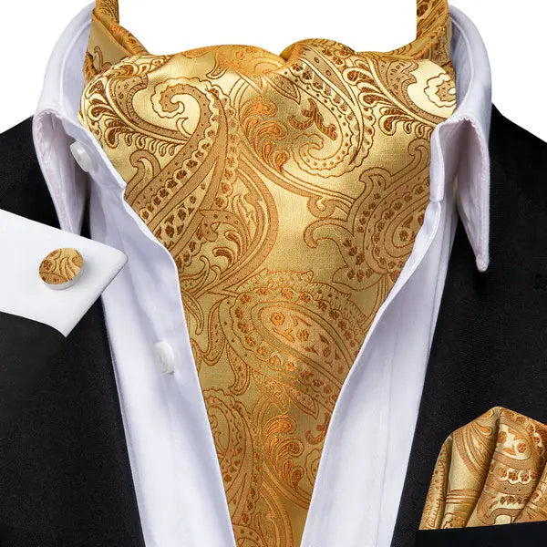 Men's Paisley Cravat Ascot Set with Cufflinks & Handkerchief