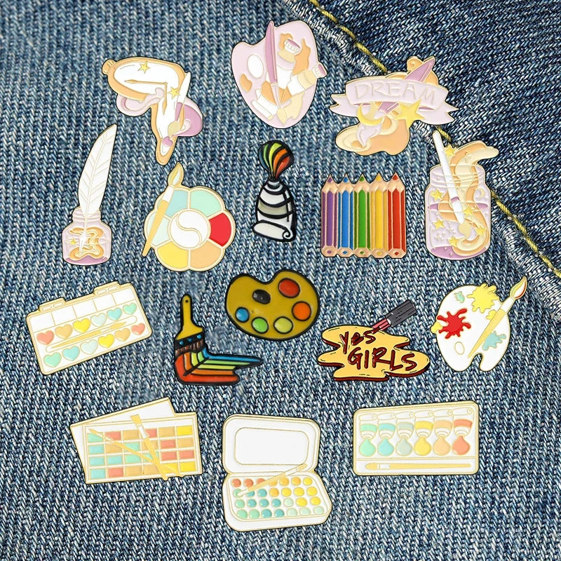 Brush Art Oil Painting Enamel Pin – Cartoon Artist Brooch Enamel Lapel Pin Qme