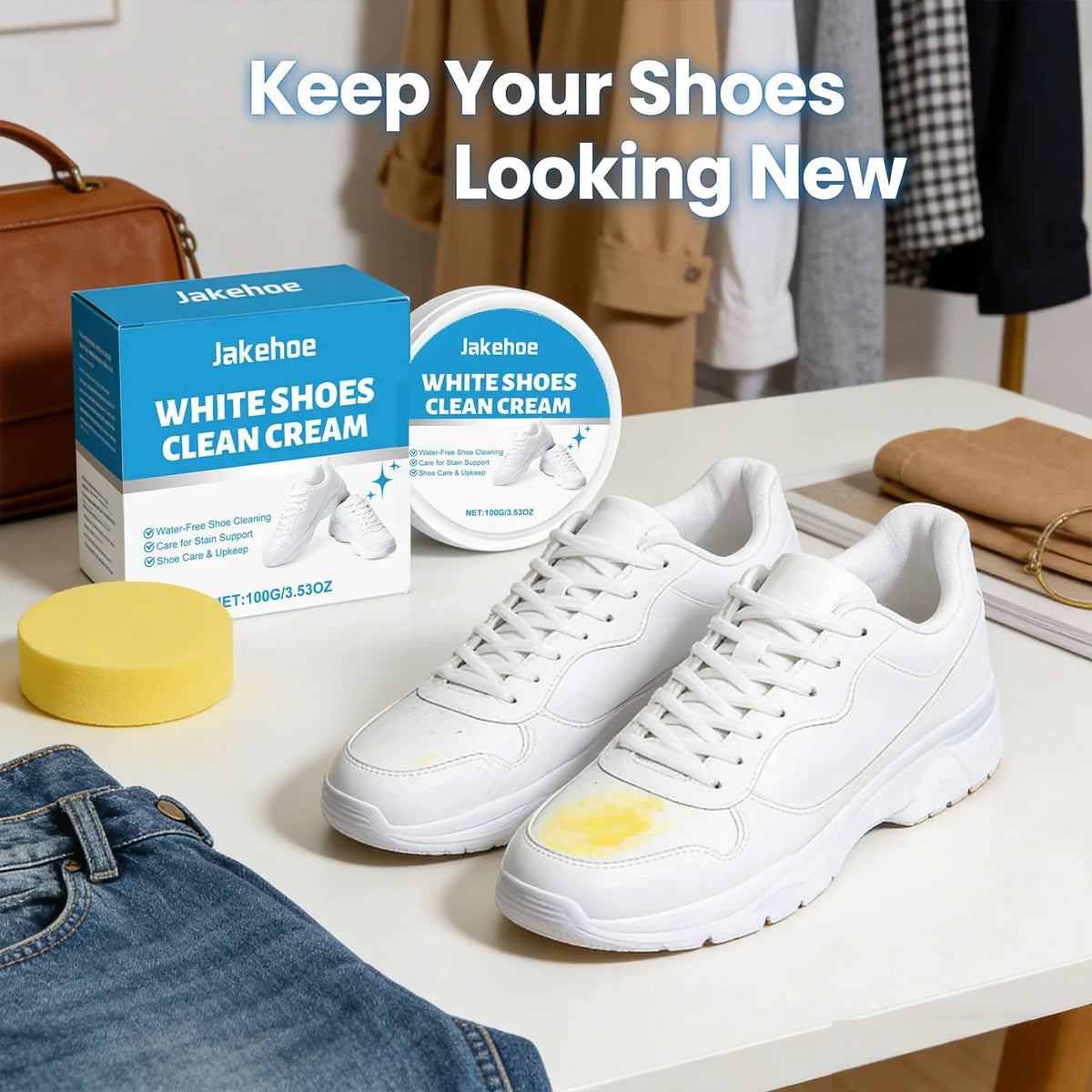 White Shoe Cleaning Cream – No-Rinse Stain & Odor Remover Shoe Cleaning Cream Qme