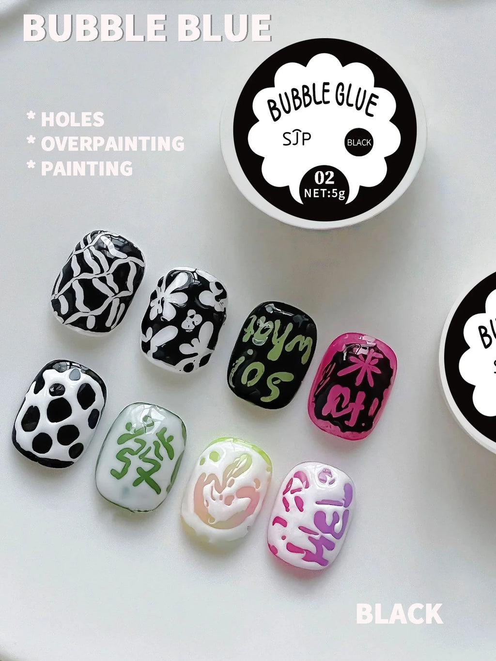 2-Piece Bubble Nail Art Glue Net – Black Wave Hole Design Nail Art Accessory Qme