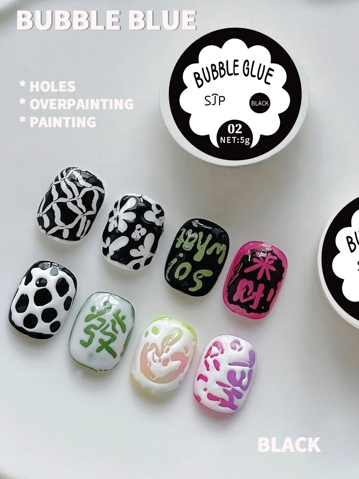 2-Piece Bubble Nail Art Glue Net – Black Wave Hole Design Nail Art Accessory Qme