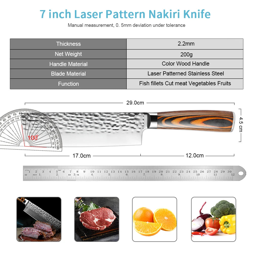 XITUO Nakiri Cleaver 440C Steel Patterned Blade | Wood Handle Kitchen Cleaver Knife Qst