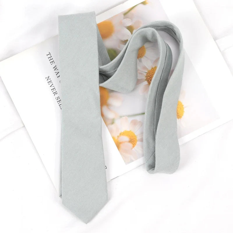 Men's Skinny Grey Cotton Necktie – Handmade Slim 6cm Tie Skinny Necktie Qme