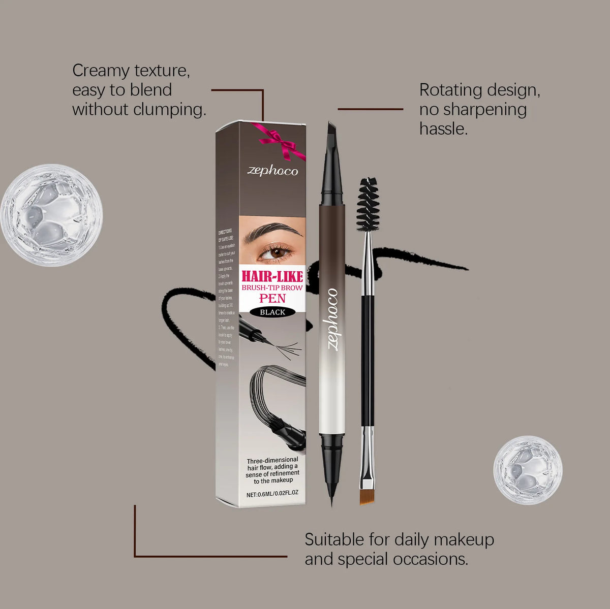Zephoco Dual-Ended Waterproof Eyebrow Pencil | Natural Finish Eyebrow Pencil Qst