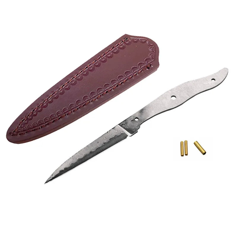 Damascus Steel Fixed Blade Knife Blank – DIY Camping & Hunting Knife Making Blank Qst Style 091 With Case