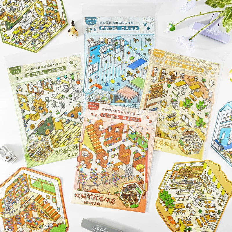 3D DIY Cartoon Cabin Scene Sticker Kit – Kids Craft Activity Kids Craft Sticker Kit Qme