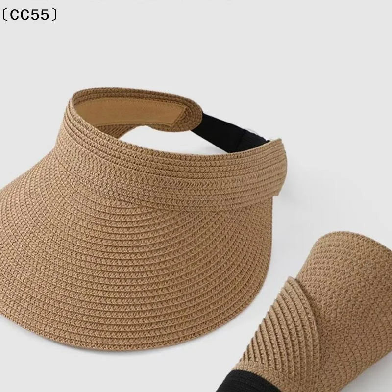 UPF 50+ Foldable Wide Brim Straw Visor Hat – Beach Sun Hat Straw Sun Visor Hat Qst
