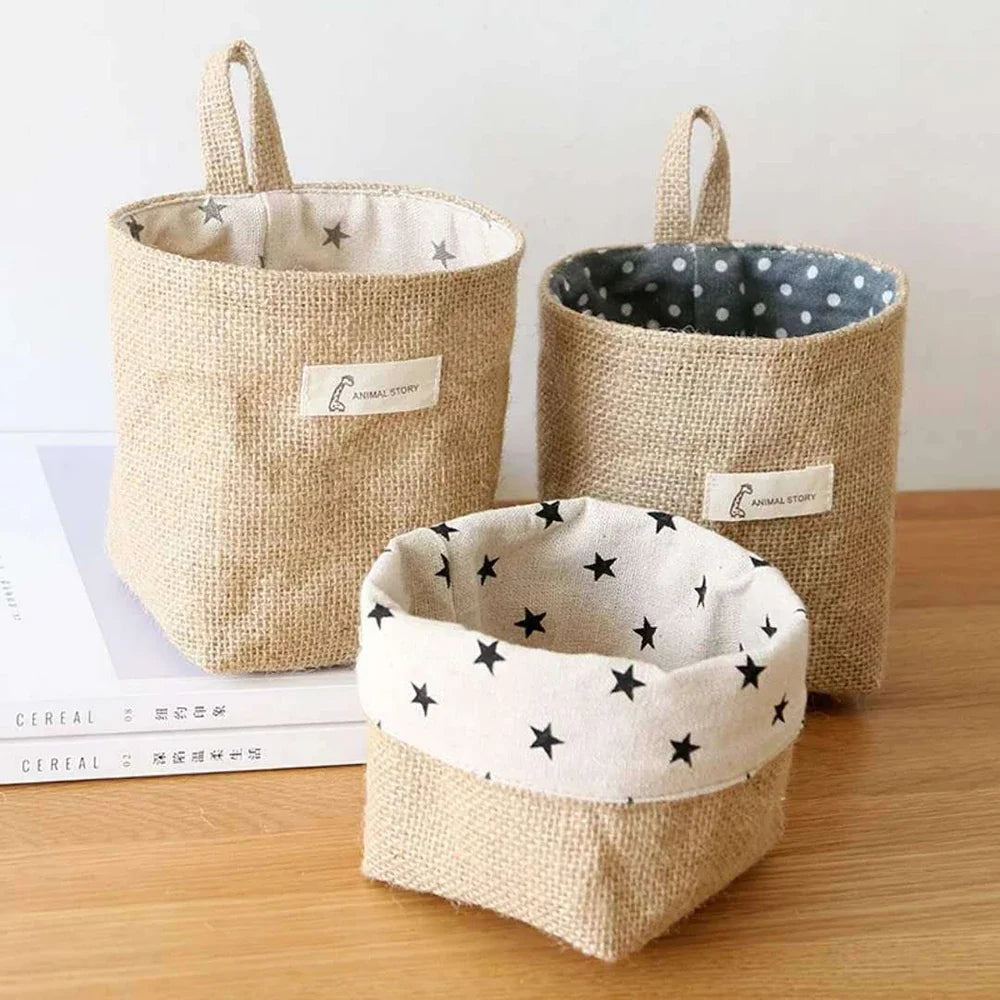 Nordic Hanging Wall Pocket Storage Basket – Cotton Linen Wall Storage Basket Qme