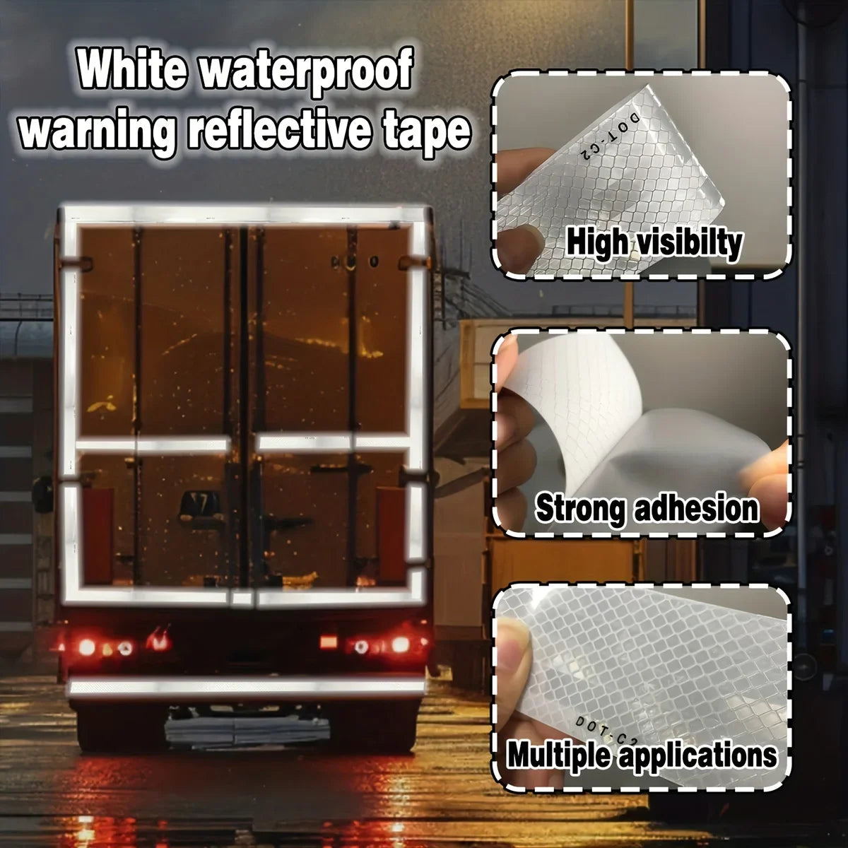 White DOT-C2 Reflective Tape – Waterproof Safety Warning Strip Reflective Safety Tape Qme