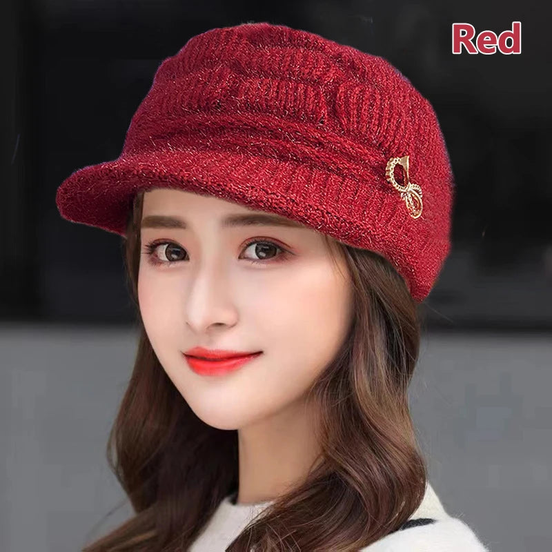 Women's Winter Fleece-Lined Knit Hat – Warm Plush Cap Winter Knit Hat Qst Red