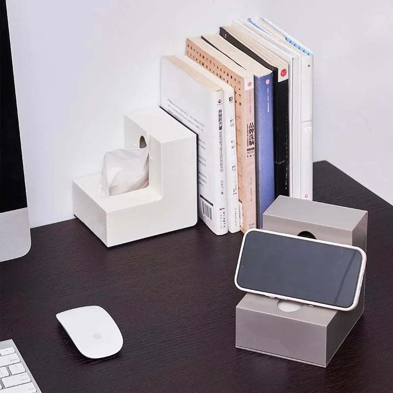L-Shaped Tissue Box Holder with Phone & Book Stand Tissue Box Holder Qme