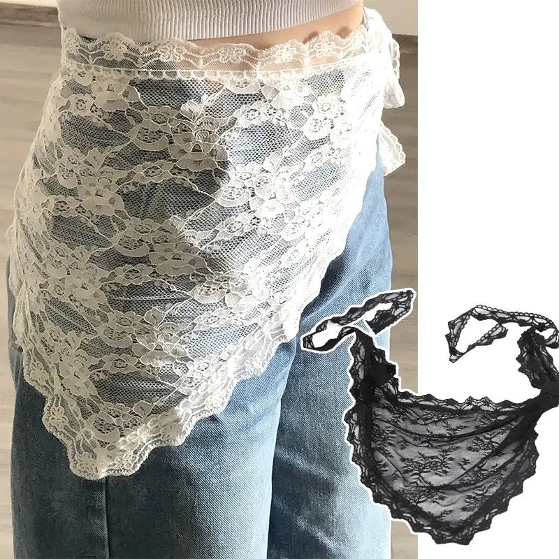 Y2K Lace Flower Triangle Scarf – Belt, Headband & Turban Triangle Scarf Qme