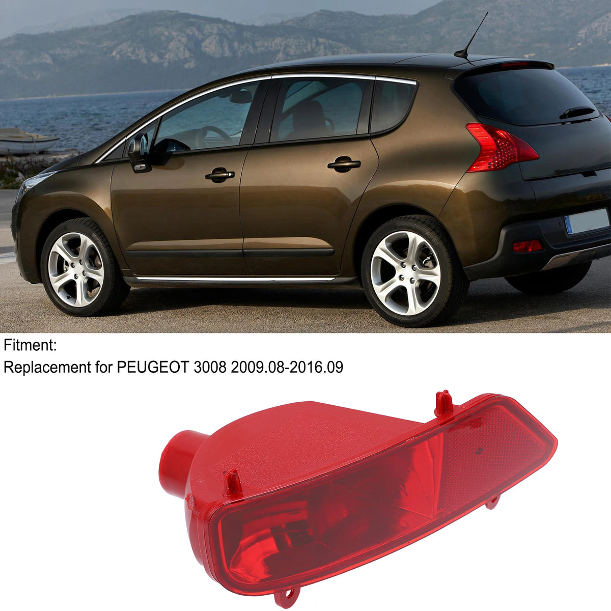 Peugeot 3008 2009–2016 Red Rear Bumper Fog Light Assembly Rear Fog Light Assembly Qst