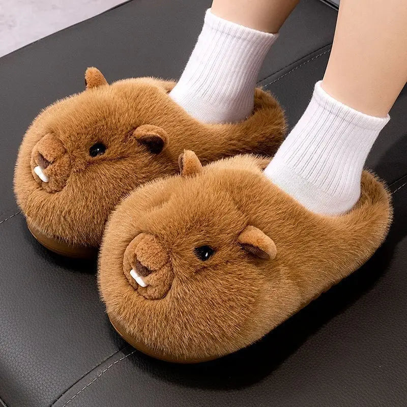 Women's Plush Cartoon Slippers – Warm Non-Slip Indoor Shoes Women's Indoor Slippers Qst Brown 40-41