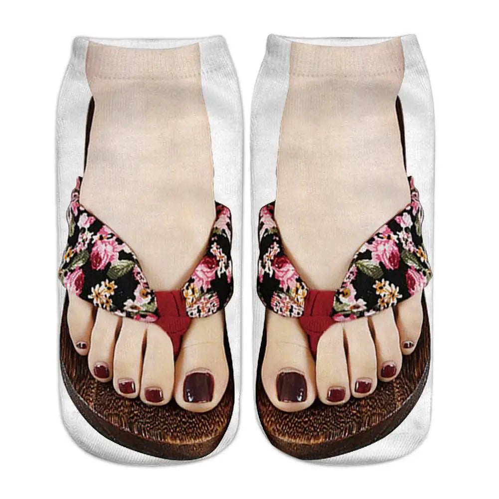 3D Skeleton Flip Flop Novelty Socks | Cotton Blend, 7 Colors Novelty Print Socks Qme F One Size