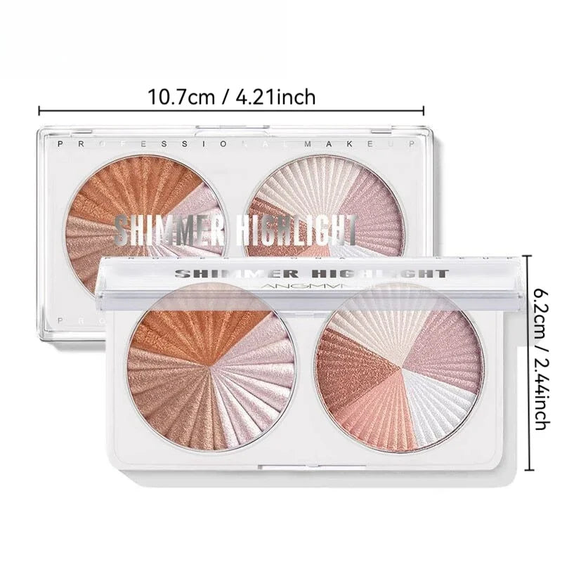 3D Shimmer Dual Pan Highlighter Powder Palette – Multi-Use Highlighter Palette Qme