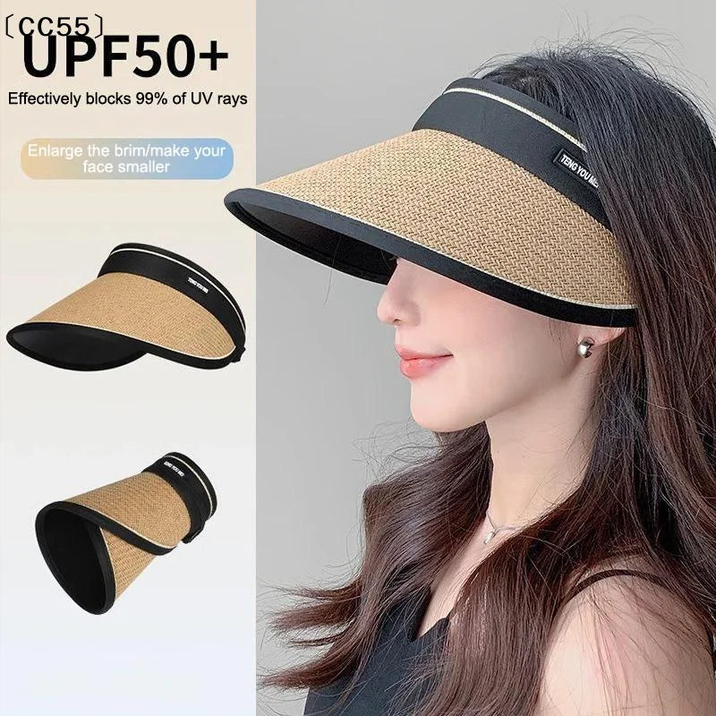 Women's Foldable Straw Visor Hat – UV Protection Beach Cap Straw Visor Hat Qst