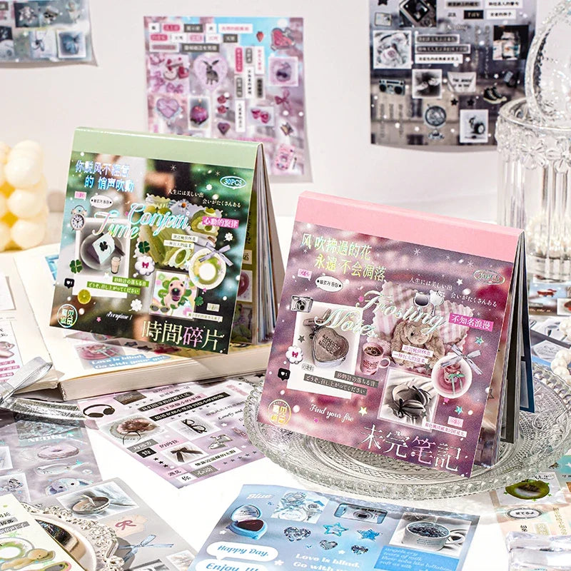 30-Sheet Cute Die-Cut Sticker Book for Journals & Scrapbooking Die-Cut Sticker Book Qme