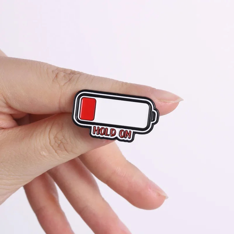 Low Battery Enamel Pin – Cute Minimalist Cartoon Lapel Badge Enamel Lapel Pin Qme