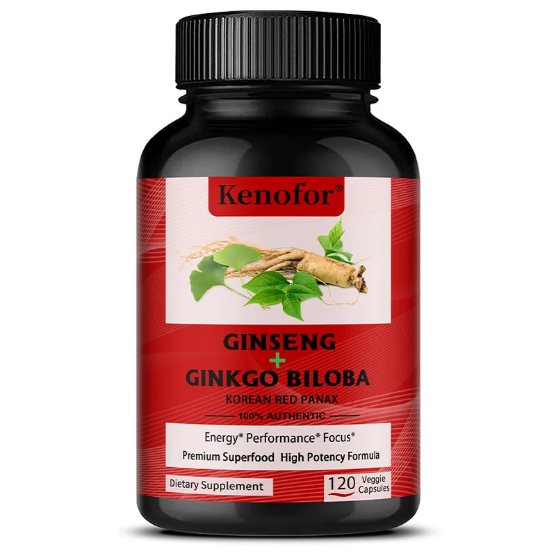 Ginseng & Ginkgo Biloba Capsules – Memory & Focus Support Herbal Supplement Qst 120 count-1bottle