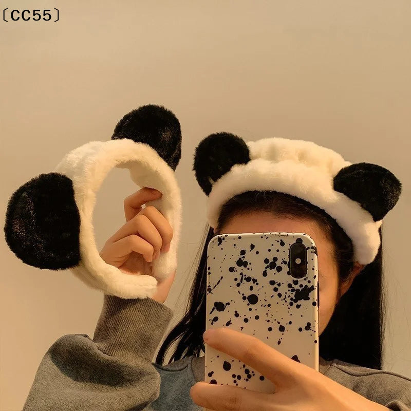 Panda Ears Plush Headband – Cute Furry Hair Hoop for Women Plush Hair Headband Qst