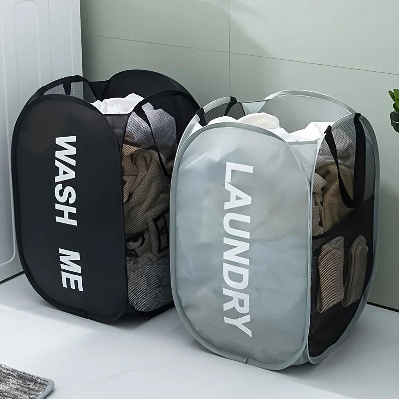 Foldable Mesh Laundry Basket with Handle | Polyester Storage Foldable Laundry Basket Qme