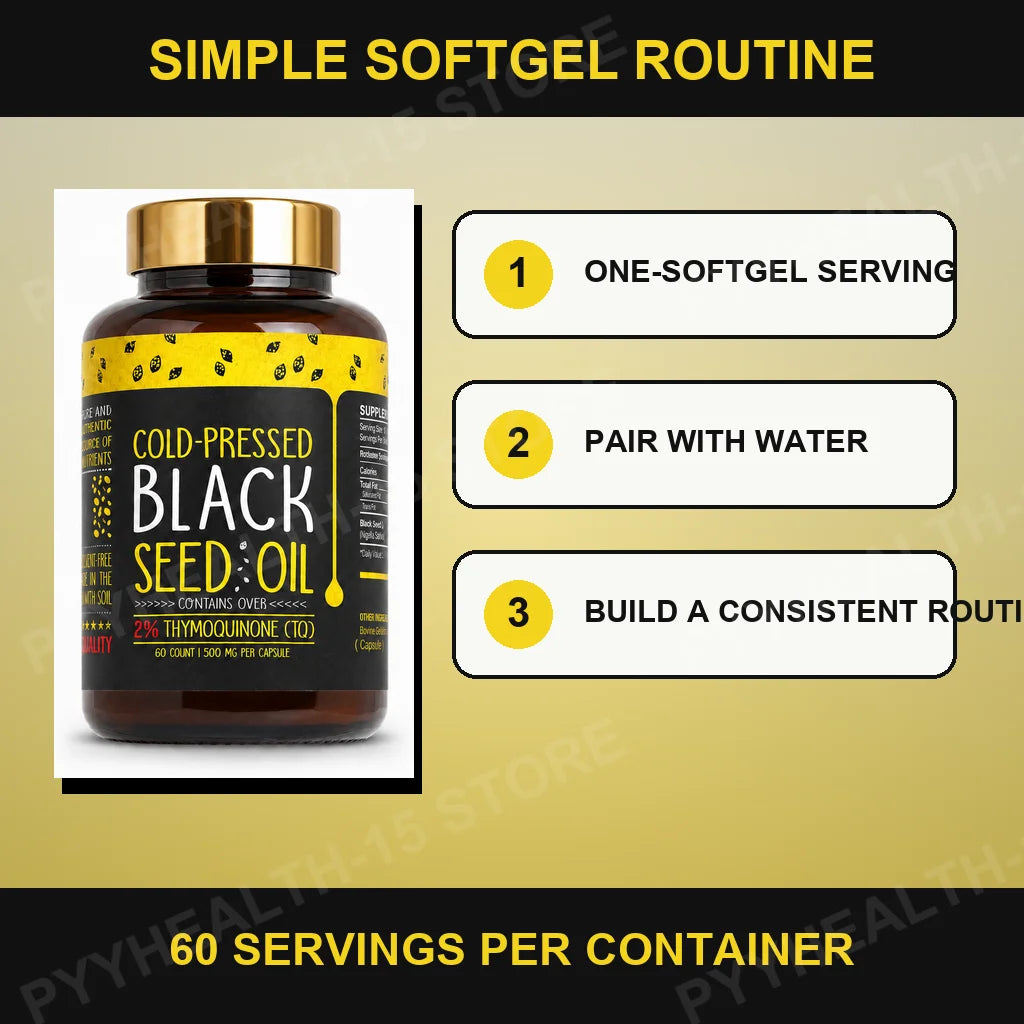 Black Cumin Seed Oil Softgels 500mg – Nigella Sativa, 60 Caps Herbal Supplement Qst
