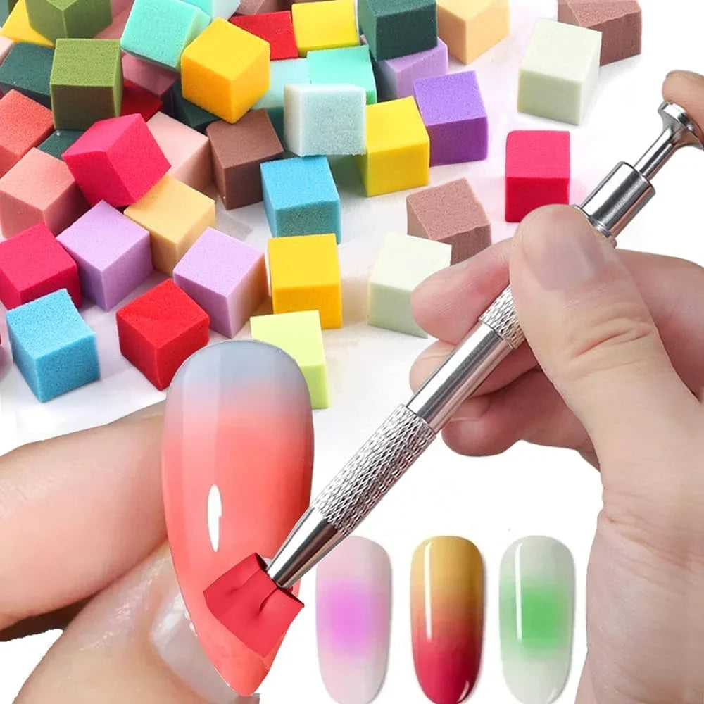 100-Piece Nail Art Sponges, Gradient Puffs & Tofu Blocks Set Nail Art Tool Set Qme