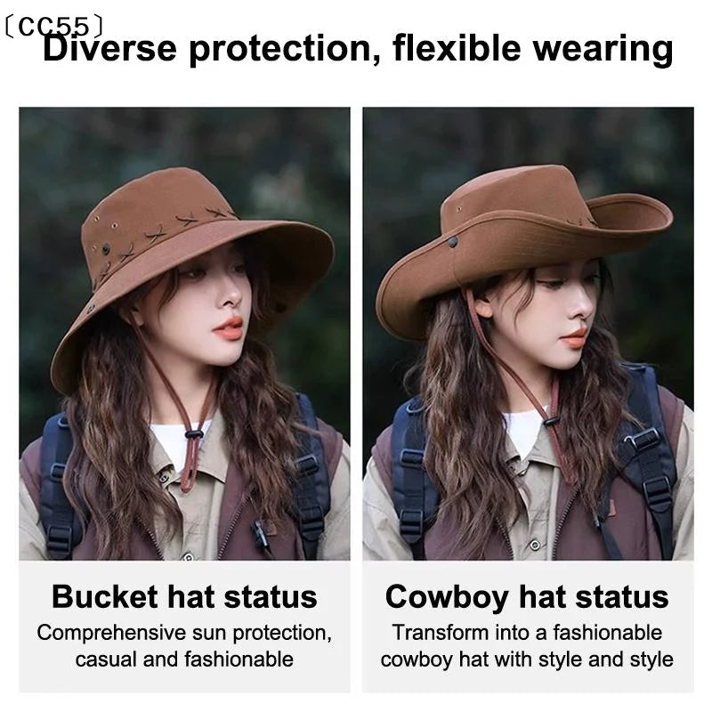 Breathable Cotton Cowboy Hat – Wide Brim Adjustable Sun Cap Wide Brim Hat Qst