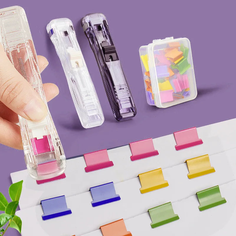 Mini Staple-Free Hand Clip Push Stapler – Reusable Paper Binder Staple-Free Stapler Qme