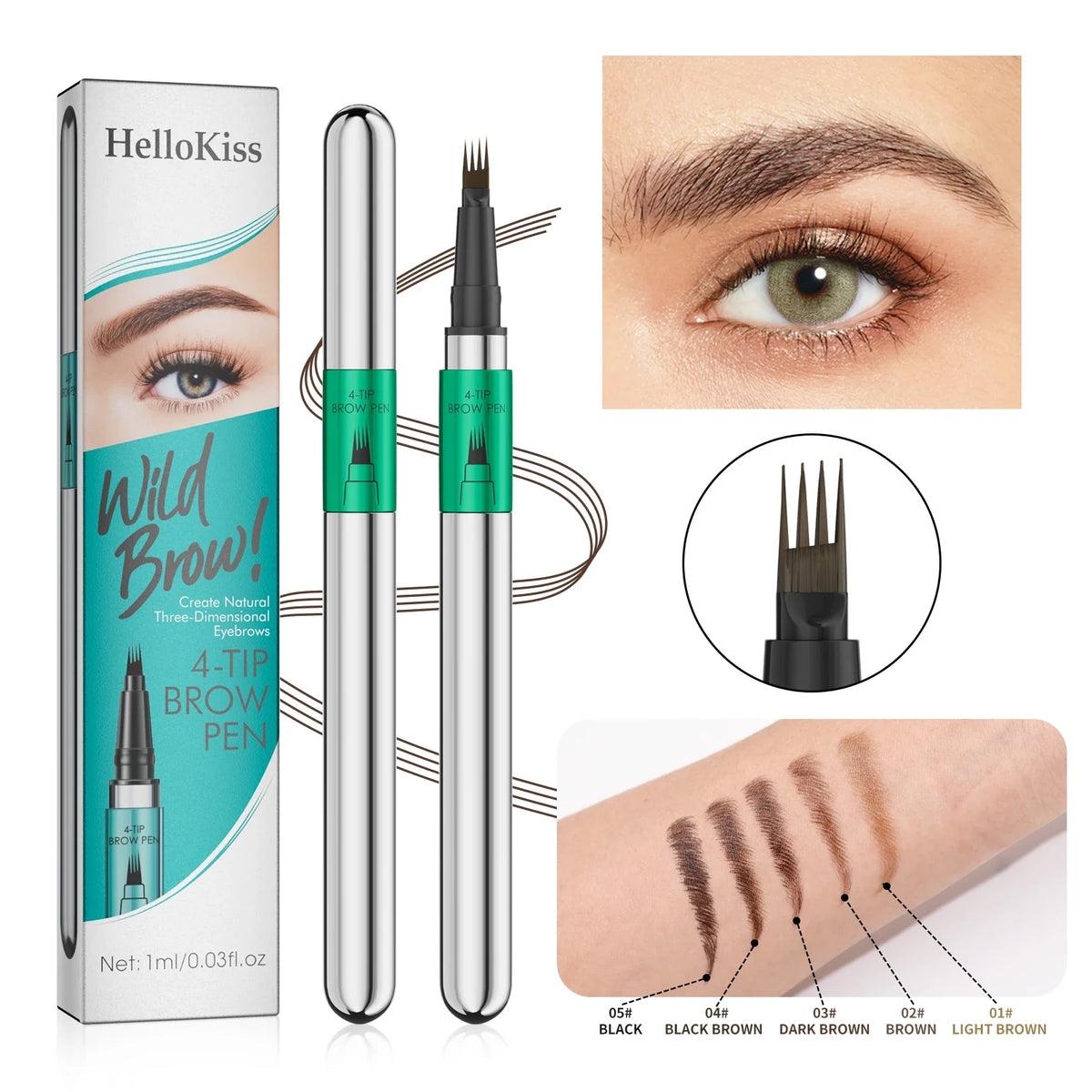 Hellokiss Waterproof Microblading Eyebrow Pen – 4 Split Head Microblading Eyebrow Pen Qme
