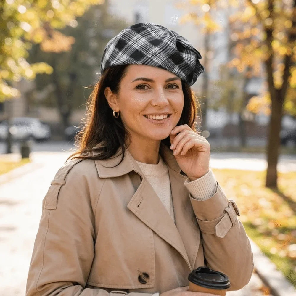 Retro Checkered Bowknot Half-Cap Headband | Vintage Style Fashion Headband Qme