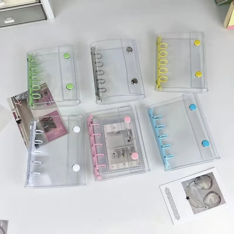 Transparent PVC Tri-fold Mini Notepad 5-Hole Binder Cover Mini Notepad Qme