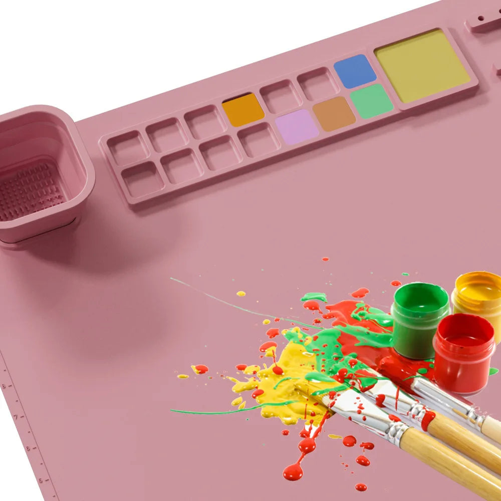 Silicone Art Painting Mat & Brush Holder – Washable Craft Pad Silicone Craft Mat Qme