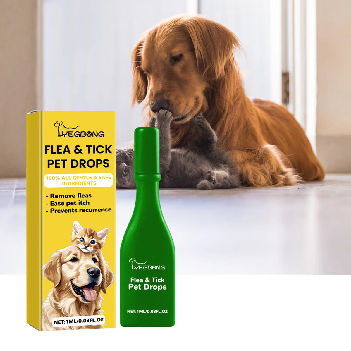 Yegbong Pet Flea & Tick Repellent Drops for Dogs & Cats Pet Flea Treatment Qst